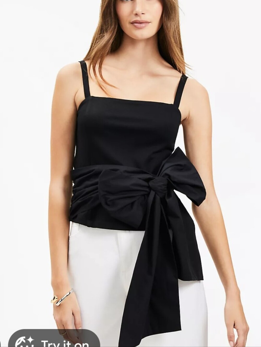 LOFT Black Bow-Accent Square Neck Camisole